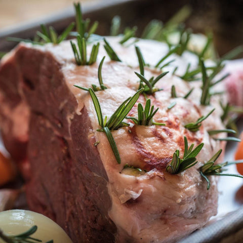 Fresh Leg of Lamb, Studded with Garlic and Fresh Rosemary