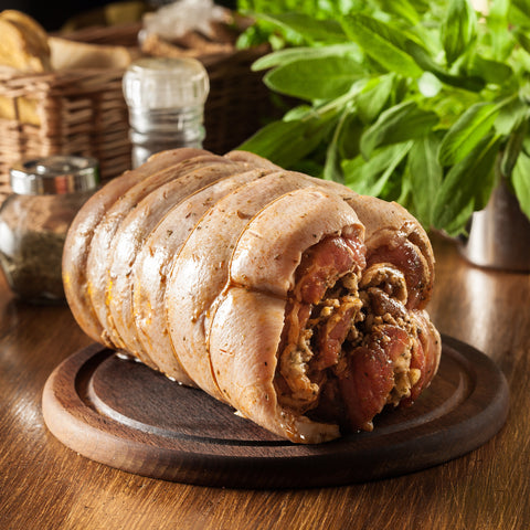 Belly Pork Rolled with Parma Ham Fresh Herbs, Lemon and Garlic