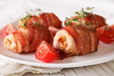 Garlic Cream Cheese Stuffed Chicken, wrapped in Smoked Bacon